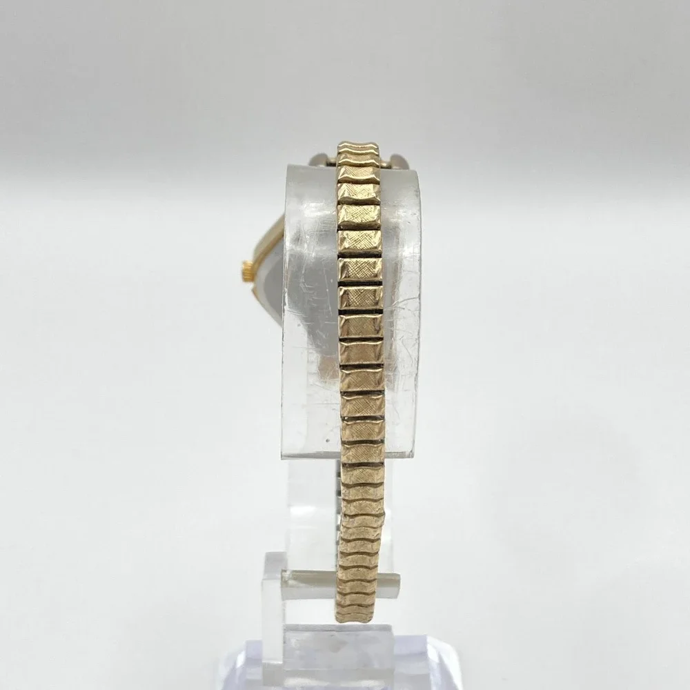 Pierre Nicol Half Moon Womens Watch Gold Tone Crystals MOP New Battery SMALL